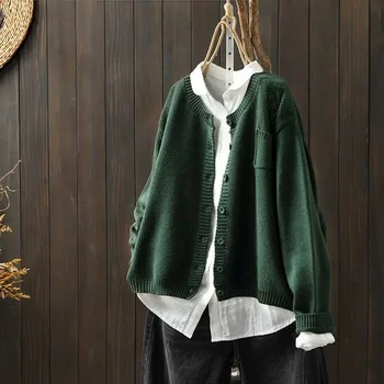 Модни реколта обикновена жилетки, пуловери, есенно-зимна градинска дрехи, джобове с дълги ръкави, гъвкави свободни ежедневни възли палто B65