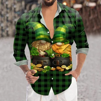 Мъжки 3D Дигитален печат StPatricks Day, модерен принт с ревери, риза с дълъг ръкав, Празничен жилетка, блуза, градинска дрехи, блузи, потници