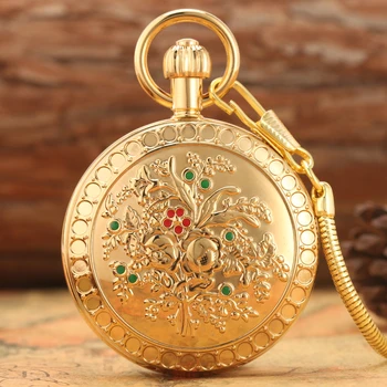 Мъжки джобен часовник с цветя модел, златни, медни, механични, самостоятелно ликвидация, луксозни, в античен стил, идеи за подаръци, мъжки джобен часовник с веригата в ретро стил