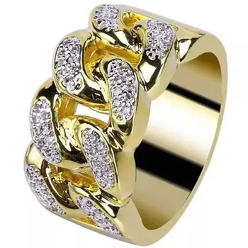 Мъжки златното геометрично пръстен в стил пънк, выдалбливающее кубински верига с усукана намотка, Луксозни сватбени декорации за годеж