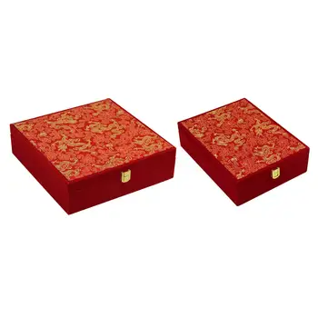 Набор от сватбени декорации Подарък кутия Червено кадифе Ковчег за украса на Сватбената огърлица, Обеци, Пръстен, Подарък кутия Кутия за показване на бижута на сватби