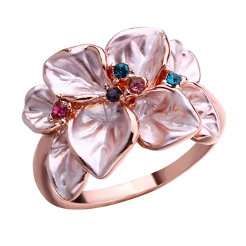 Нежни Модерен пръстен от розово злато за жени, модни пръстени с метална инкрустация във формата на цвете, бижута, изработени от червен камък за партита, Годежен пръстен, бижута за годеж