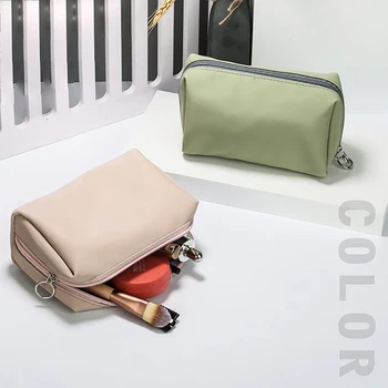 Нов грим чанта обикновен плътен цвят козметична чанта за жени, чанта за тоалетни принадлежности чанта за преносим измиване на тоалетни принадлежности, чанта за съхранение в чантата си организатор
