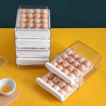 Органайзер за яйца с голям капацитет, штабелируемый кутия за яйца с мащаб на времето за хладилника и плотове