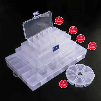 Организатор Кутия за съвета Прозрачни пластмасови кутии за съхранение на 8/36 слотове Регулируеми Хапчета Бижута Колиета Обеци Кутия за съхранение на инструменти, Риболовни принадлежности