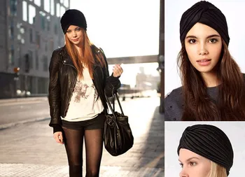 Популярният черен женски тюрбан за коса, мюсюлмански привкус, плиссированный прическа, ислямски шапки, тюрбани, 1 бр., е на Разположение на 18 цвята