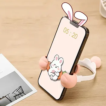 Поставка за телефон с сладък заек, регулируем държач за мобилен телефон с заек за плот Скъпа преносима настолна поставка за iPhone Samsung Xiaomi