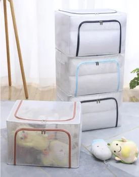 Прозрачна кутия за съхранение на дрехи, сгъваем контейнер, голям гардероб с цип, кутия за съхранение на играчки, водоустойчив подвижна кутия за хранения1 бр.