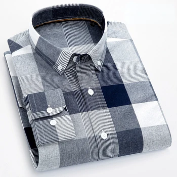 Пролетната мъжка риза с дълги ръкави от Оксфорд, нова памучен ежедневни риза, сако, мъжко работна риза в сиво-бяла ивица в британската лента