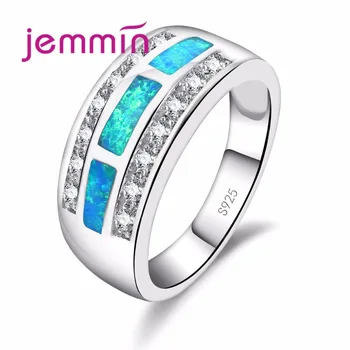 Пръстен със синьо опалом в прямоугольном дизайн, пръстен от сребро S925 проби, бижута с микро-прозрачен кристал, различни размери