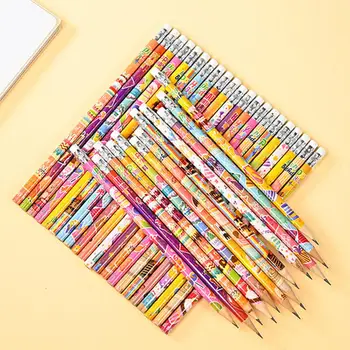 Различни дизайнерски моливи Весели празнични моливи за рожден ден 24 дървени молив с горните ластиками за детски рожден аксесоари за парти по случай рождения ден