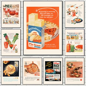 Реколта рекламни плакати и щампи готвене средата на века, стенни живопис в ретро стил, за кухнята на ресторанта