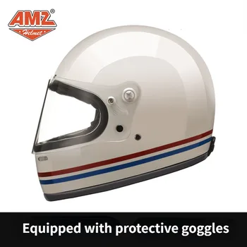 Ретро мотоциклет шлем AMZ Мъжки мотоциклет предпазна каска Four Seasons Женски пълен шлем от подсилена със стъклени влакна пластмаса