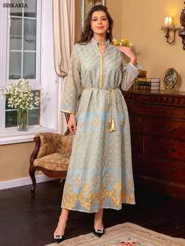 Рокли на Рамадан Елегантна рокля-кафтан с етническа цветна бродерия, Мароканска мюсюлманска Дубай Абая, луксозни дамски дрехи 2023 година
