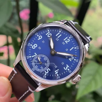 ръчни механични часовници в стил пилот 41 мм, син циферблат, зелен светлинен механизъм Tianjin Seagull ST3621, сапфирен кристал със синя AR.