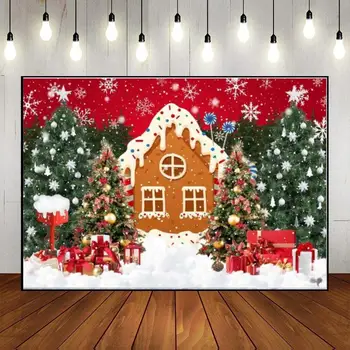 С Коледа, Коледна село, на Фона на Душата на детето, Дърво, Обичай Фон за Рожден Ден, снимка на елен, банер с Пряничным къща Коледа.