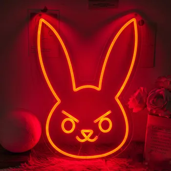 Стенен арт декор с неон табела Rabbit по поръчка, лека нощ USB 5V, спалня, апартамент, интериор на бар, неонови лампи, led околното осветление