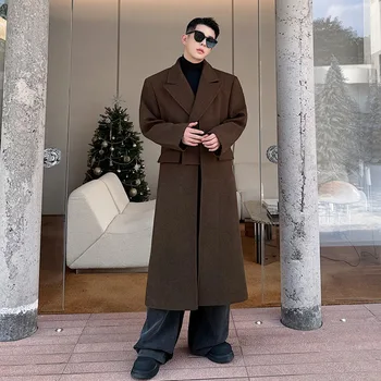 СЮХГФА Корея фалшива вълна яке-двойка с ревери, Мъжки дрехи, свободно дълга козина 2024, Есенно-зимните модни сгъстено върховете