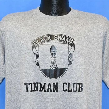 Тениска на 80-те Black Swamp Tinman Club от сив памук с вереском, голям размер