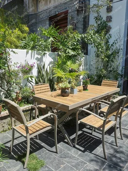 Уличен пластмасов дървена маса и стол, вътрешен двор, водонепроницаемое и слънцезащитно Антисептично комбинация от дърво, кафене за почивка