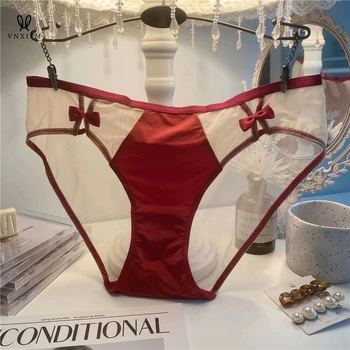 Френското елегантно луксозно атласное бельо с мека марля шевове triefs с ниска талия pure desire sweet temptation bow red underwear 2023