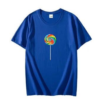 Цветна Шекерче на клечка Lollypop Sucker, модни памучен тениска Унисекс, графични тениски, тениски оверсайз, Мъжки облекла в стил Харадзюку