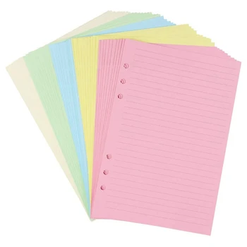 Цветни вложки с перфорирана линия на формат А5 е на 6 дупки за подаване на организатор, 5-цветна хартия подложка за ежедневника, 50 Листа