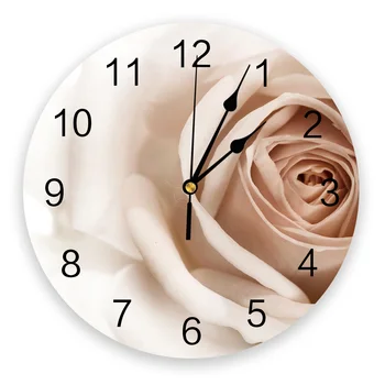 Часовник с бяла роза в близък план, декорация за дома в хола, Големи кръгли стенни часовници, настолни кварцови часовници без звук, украса спални, стенни часовници