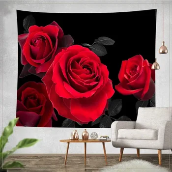 * Червена Роза Гоблен Романтични Цветя, Гоблени Декор на Стая на Ден на Свети Валентин Стенно Покритие Цветен Фон за Деня на Майката Стенен Съсирек