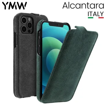 Шарнирен калъф за телефон YMW ALCANTARA за iPhone 12 Pro Max mini Luxury Business с вертикални откриването на изкуствена кожа, калъф за чанти