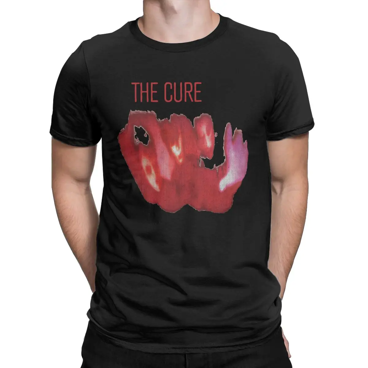 Абсурдни червени тениски The Cure за мъже, забавна памучен тениска с кръгло деколте, риза с къс ръкав, потници в големи размери