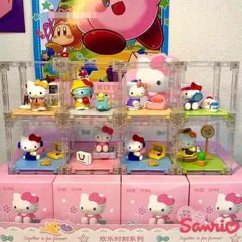 Kawaii Sanrio Hello Kitty Happy Moment Blind Boxes, статуетка Аниме, Творчески украшение, кутия-изненада, играчка за момичета, подарък.