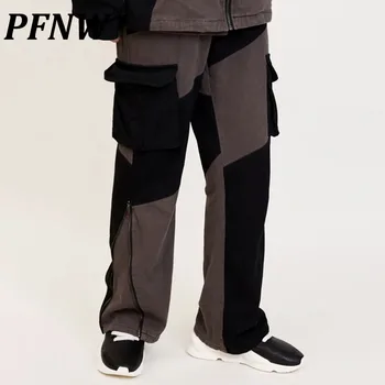 PFNW Лоскутные мъжки панталони-карго с цепка с цип, Нишевый дизайн, Авангардни мъжки директни ежедневни панталони, модерни през пролетта 2024 28W2439