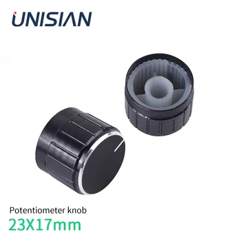 UNISIAN Черни 6 мм дръжки потенциометъра 23 мм X 17 мм, Алуминиеви капачки дръжки тонове, за да потенциометъра на усилвателя