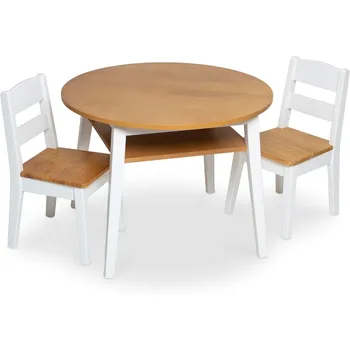 Дървена кръгла маса и 2 стола Melissa & Doug - Детски мебели за игри стая, комплект мебели за деца и детски забавления