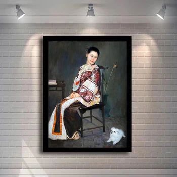 Жена от китайската династия Цин, живопис с маслени бои върху платно, постери и щампи, стенни художествени картини за всекидневна, декориране на дома, Без рамка