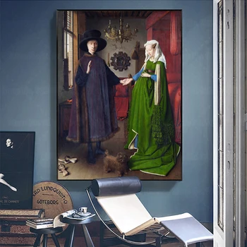 Сватбен портрет на Ван Ейк Арнольфини, Живопис върху платно, Двоен портрет отношение, Плакат, монтиран на стената арт декор