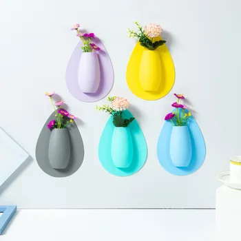 Силиконовата ваза 1БР, най-до стената, саксия, вази за цветя растения, Цветя контейнер за Декорация на стените в дома офиси, Ваза FR